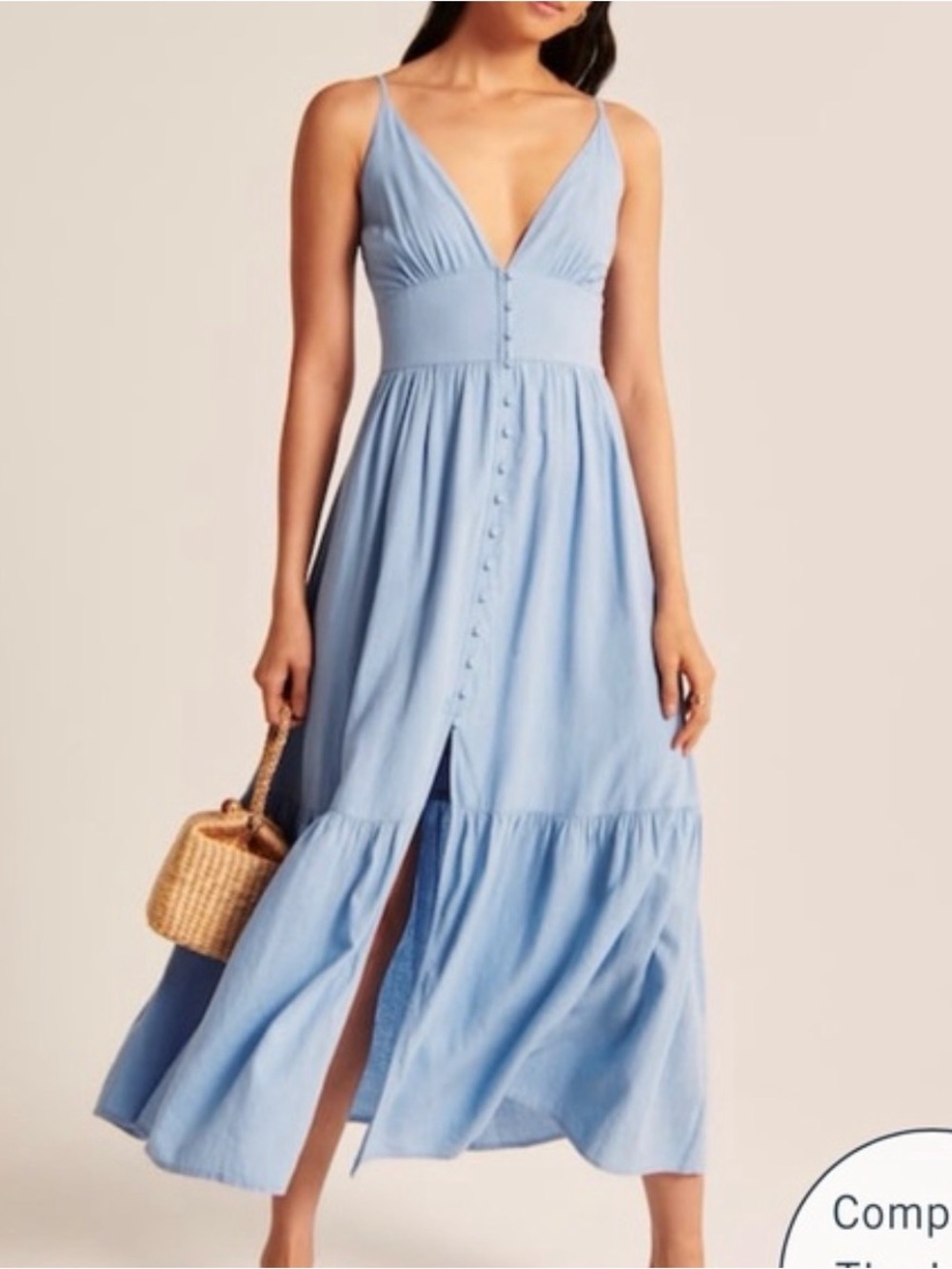 Abercrombie & Fitch Light Blue Button-Front V-Neck Maxi Dress